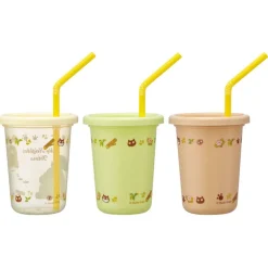 Maison Ghibli Kitchenware-3 Glasses With Straw Set - My Neighbor Totoro