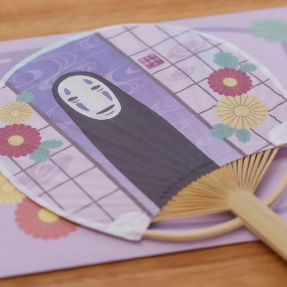 Maison Ghibli Accessories-Bamboo Fan & Letter Set No Face With Flower - Spirited Away