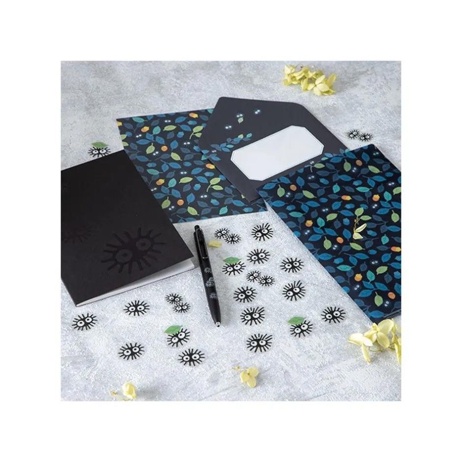 Maison Ghibli Postcards And Letter Papers-Clear Folder & Letter Set Soot Sprites Leaves - My Neighbor Totoro