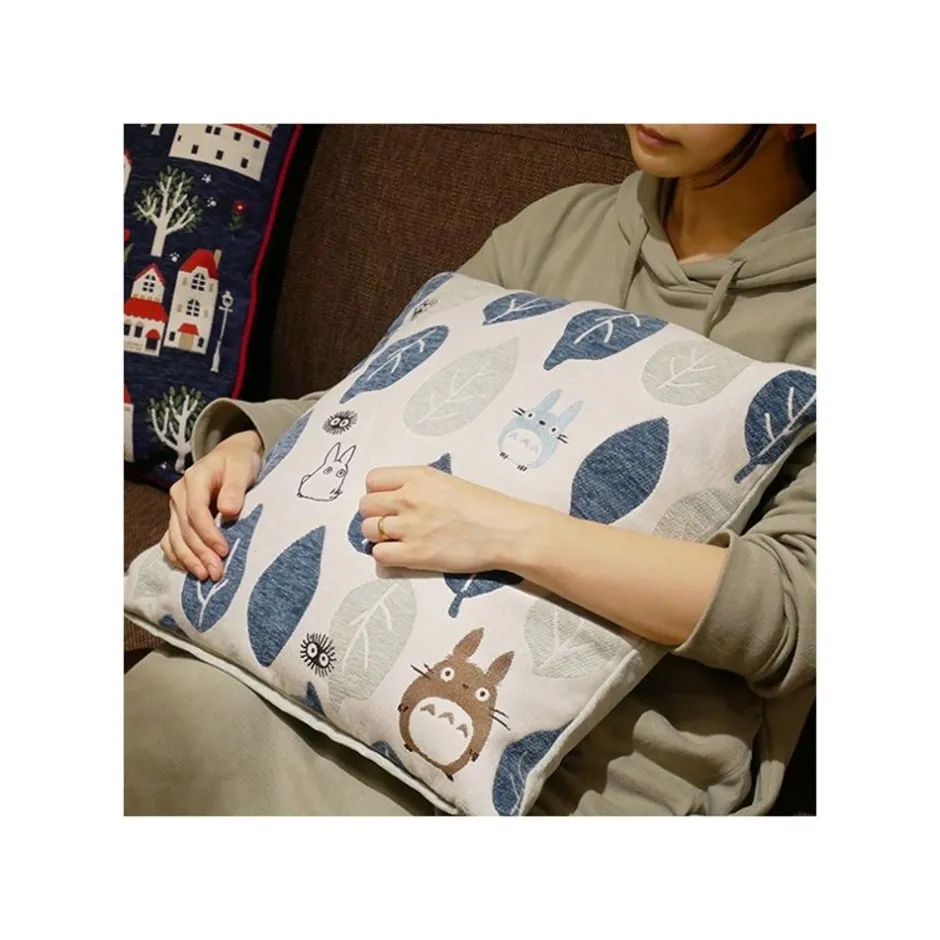 Maison Ghibli Furniture-Cushion Big Totoro Blue & Green Leaves 45X45 Cm - My Neighbour Totoro