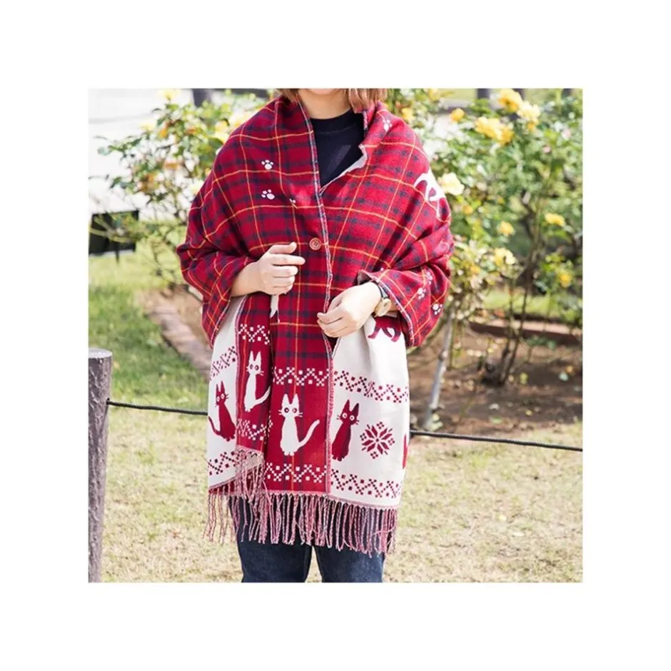 Maison Ghibli Outfits-Stole With Button Jiji Check Pattern - Kiki'S Delivery Service