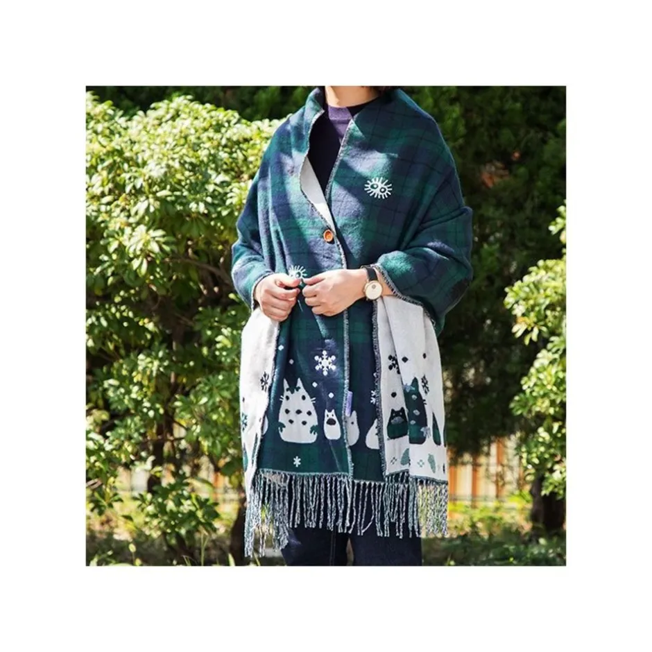 Maison Ghibli Outfits-Stole With Button Totoro Check Pattern - My Neighbor Tororo