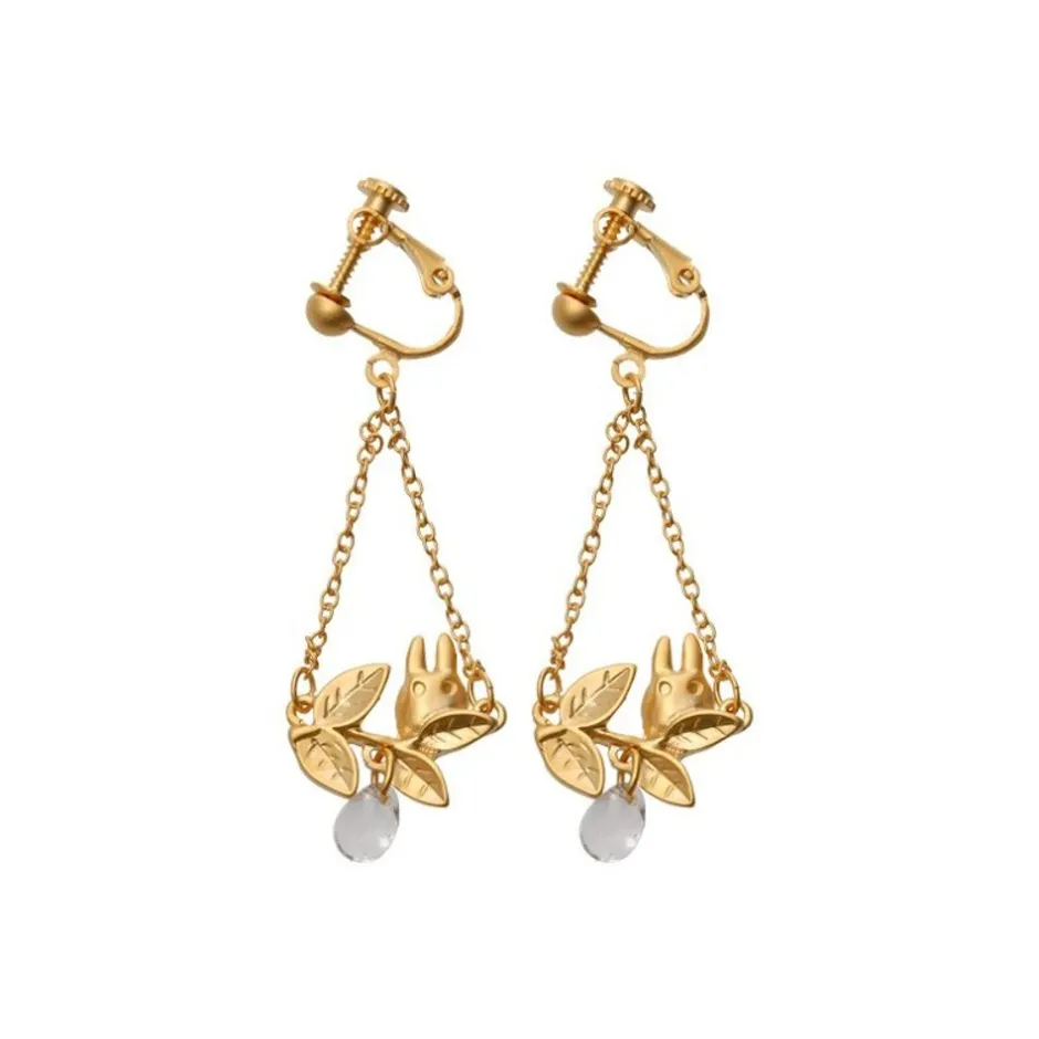 Maison Ghibli Jewellery-White Totoro Clip Earrings Jewel Hidden In A Leaf - My Neighbor Totoro