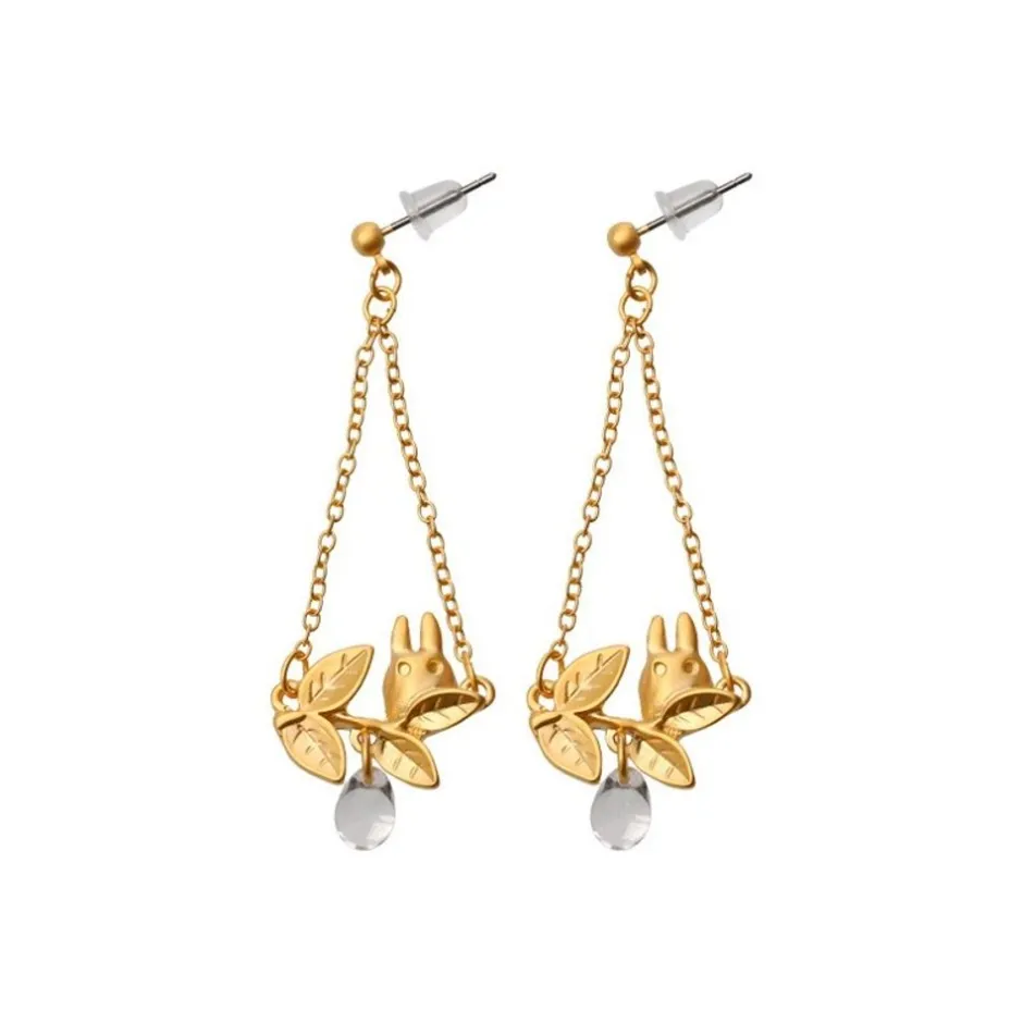 Maison Ghibli Jewellery-White Totoro Earring Hidden In A Leaf - My Neighbor Totoro